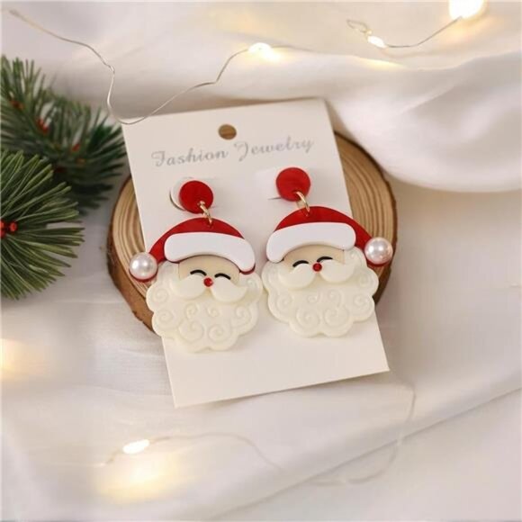Red Santa Claus Dangle Earrings Christmas Accessories Holiday Jewelry Xmas Gift - Picture 4 of 9